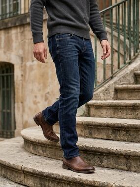 Bootleggers Men’s Dark Blue Slim Straight-Leg Jeans- Size 32 W 32 L